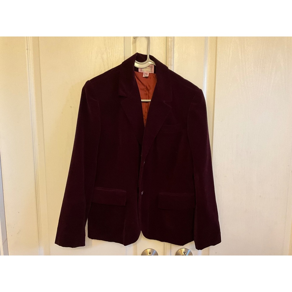 Butterfly Prestige Sportswear Vintage Velvet Blazer Plum Burgundy Cotton Size 10